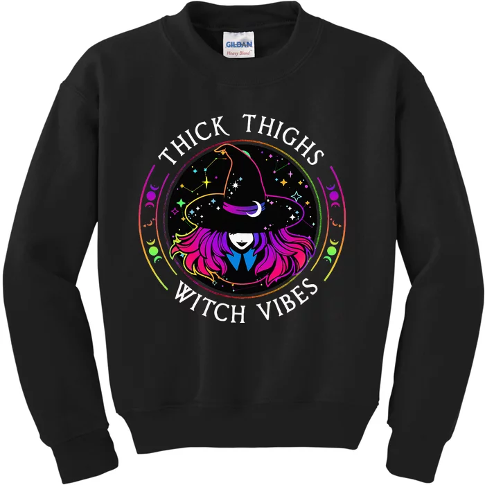 Thick Thighs And Witch Vibes Halloween Costume Witchy Kids Sweatshirt