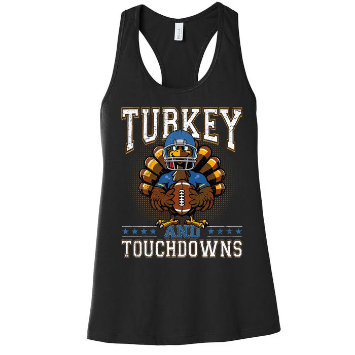 Thanksgiving Turkey And Touchdowns Football Women's Racerback Tank