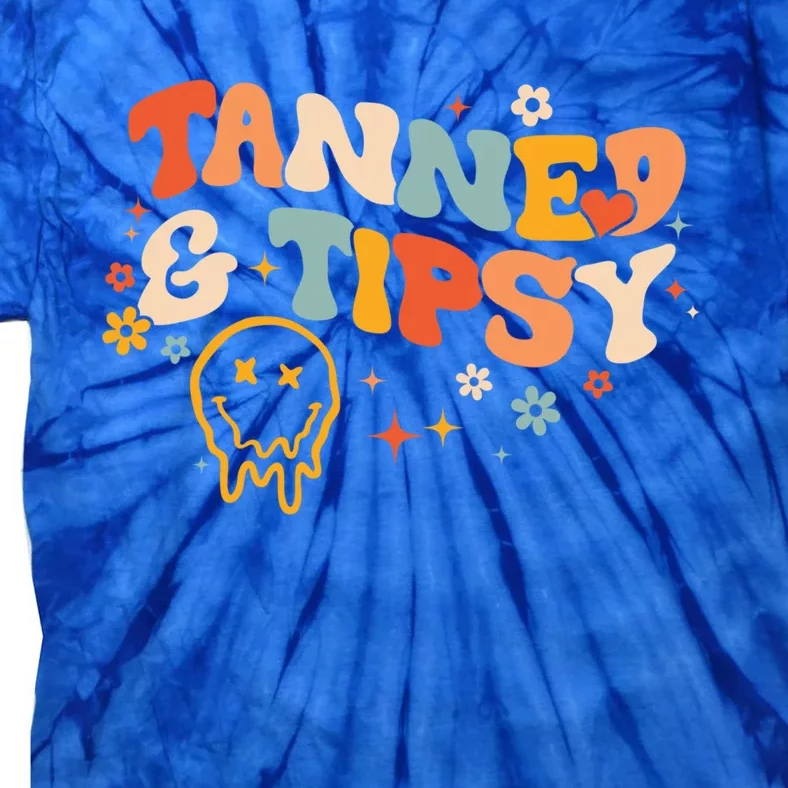 Tanned Tatted And Tipsy Groovy Retro Floral Vibes Summer Meaningful Gift Tie-Dye T-Shirt