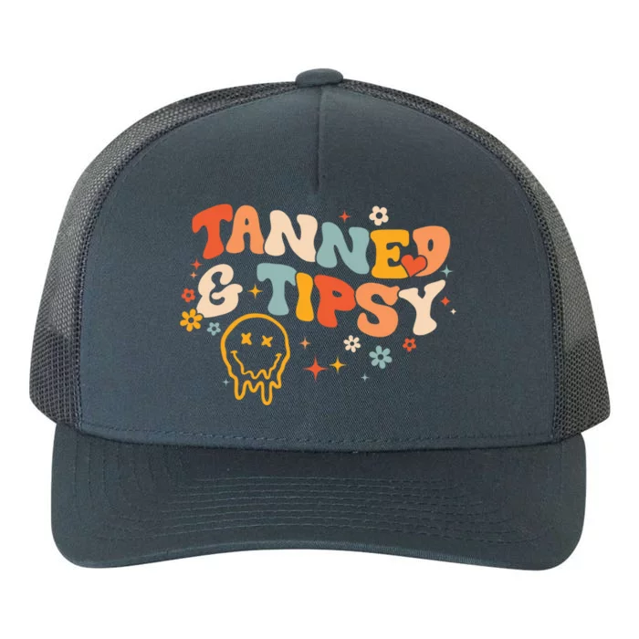 Tanned Tatted And Tipsy Groovy Retro Floral Vibes Summer Meaningful Gift Yupoong Adult 5-Panel Trucker Hat