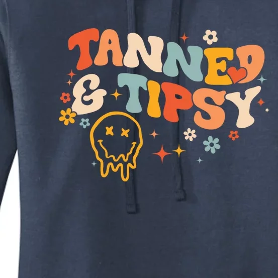 Tanned Tatted And Tipsy Groovy Retro Floral Vibes Summer Meaningful Gift Women's Pullover Hoodie