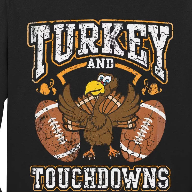 Thanksgiving Turkey And Touchdowns Football Kids Long Sleeve Shirt