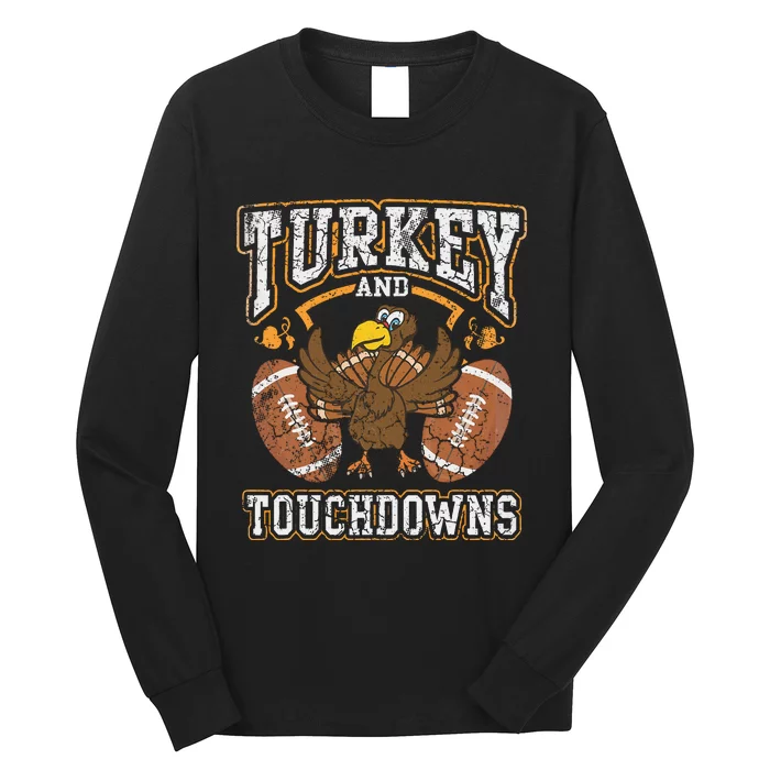 Thanksgiving Turkey And Touchdowns Football Kids Long Sleeve Shirt