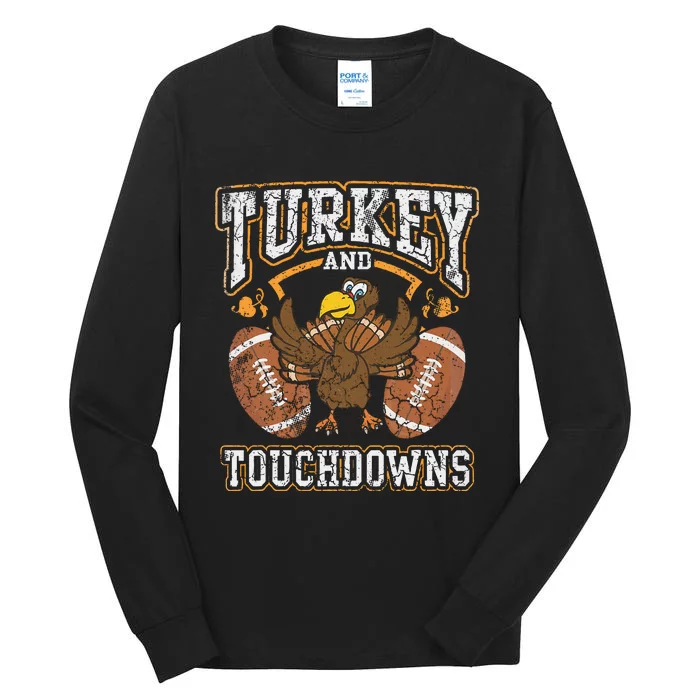 Thanksgiving Turkey And Touchdowns Football Kids Tall Long Sleeve T-Shirt