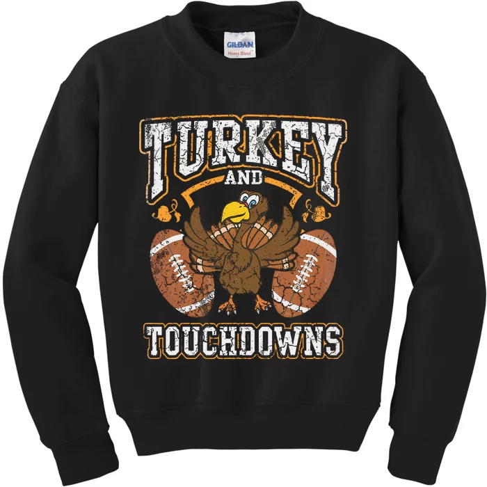 Thanksgiving Turkey And Touchdowns Football Kids Kids Sweatshirt