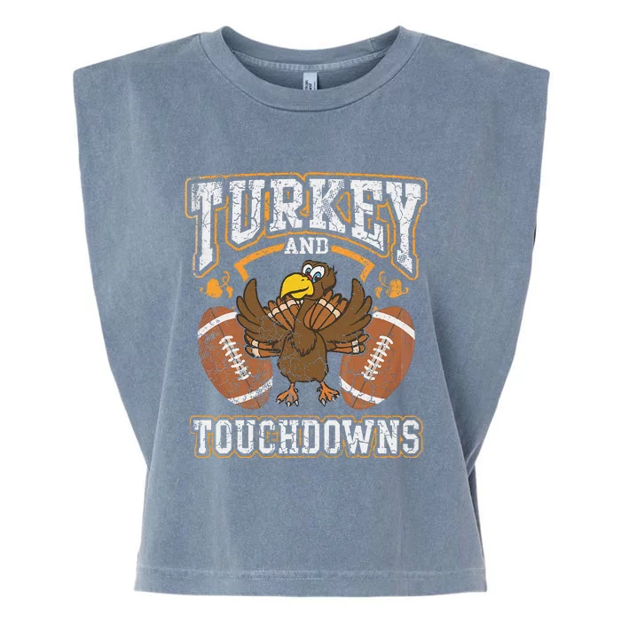 Thanksgiving Turkey And Touchdowns Football Kids Garment-Dyed Women's Muscle Tee