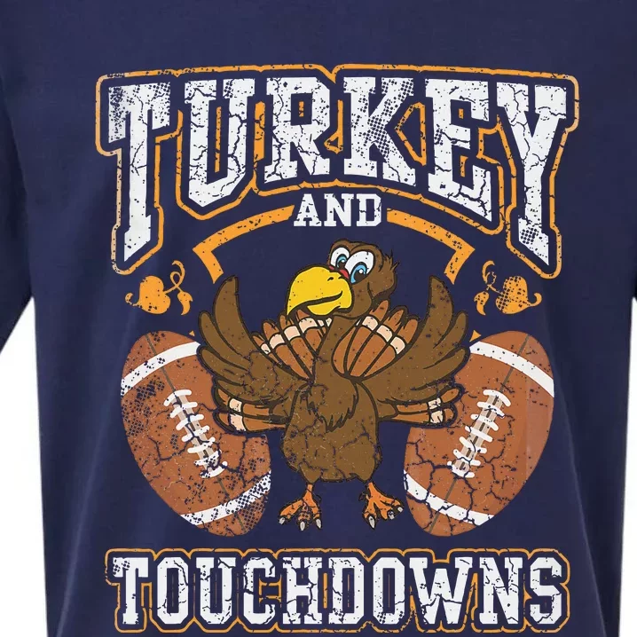 Thanksgiving Turkey And Touchdowns Football Kids Sueded Cloud Jersey T-Shirt