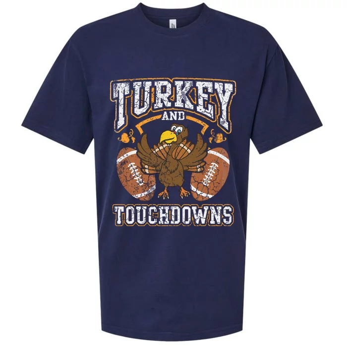 Thanksgiving Turkey And Touchdowns Football Kids Sueded Cloud Jersey T-Shirt