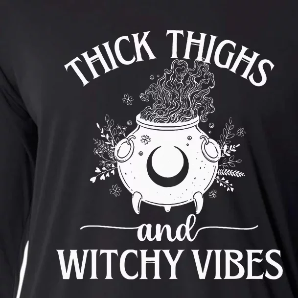 Thick Thighs And Witchy Vibes Halloween Cooling Performance Long Sleeve Crew