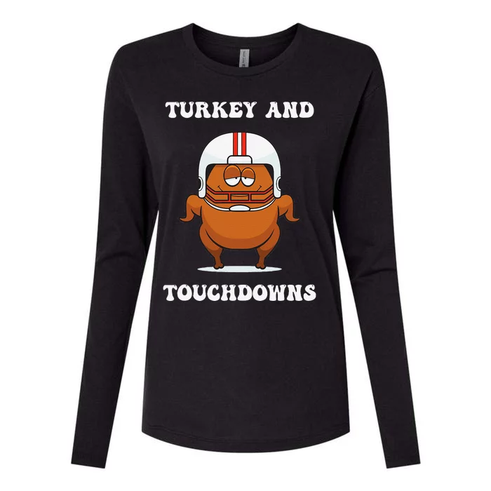 Thanksgiving Turkey And Touchdowns Football Funny Funny Gift Womens Cotton Relaxed Long Sleeve T-Shirt