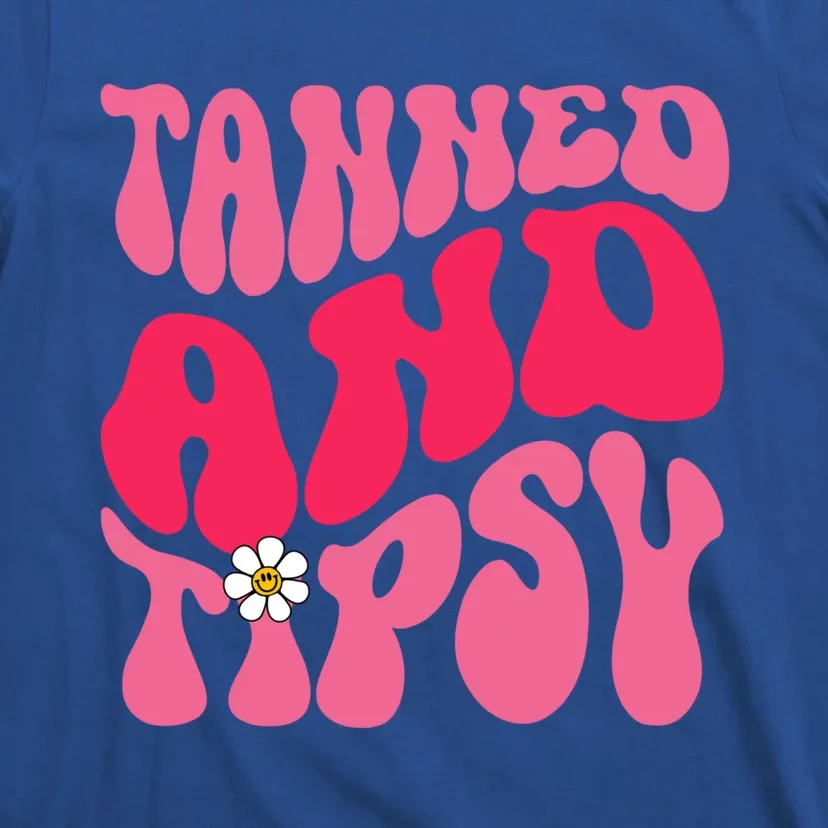 Tanned Tatted And Tipsy Summer Vibes Floral Groovy Hippie Funny Gift T-Shirt