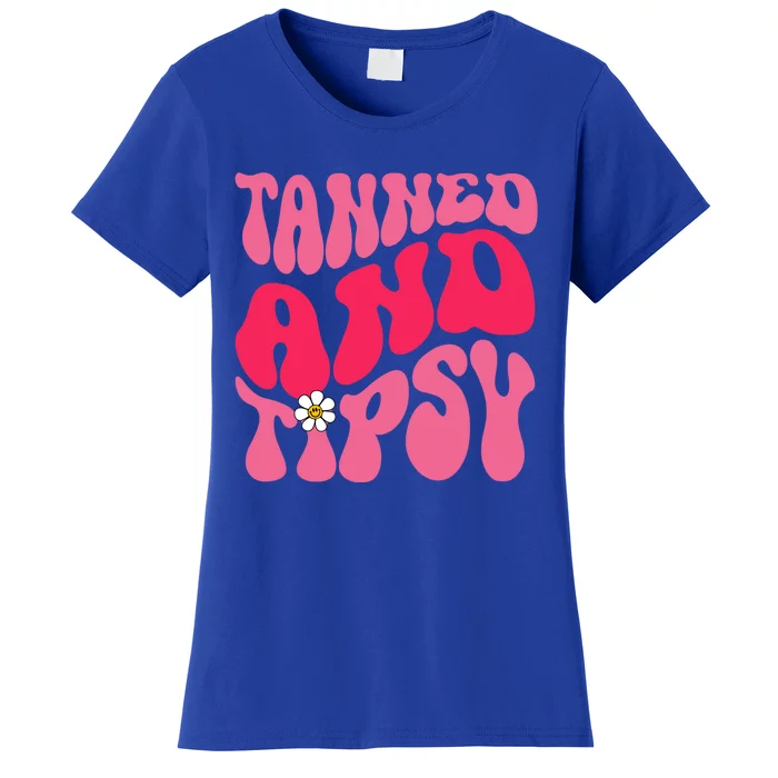 Tanned Tatted And Tipsy Summer Vibes Floral Groovy Hippie Funny Gift Women's T-Shirt