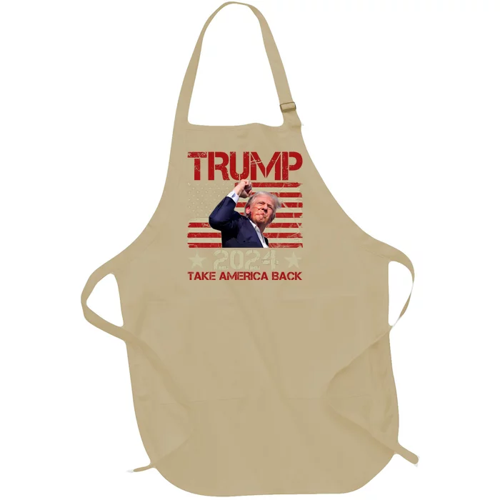 Trump Take America Back Fist Pump Shot Rally 2024 Full-Length Apron With Pocket