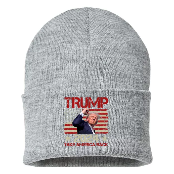 Trump Take America Back Fist Pump Shot Rally 2024 Sustainable Knit Beanie