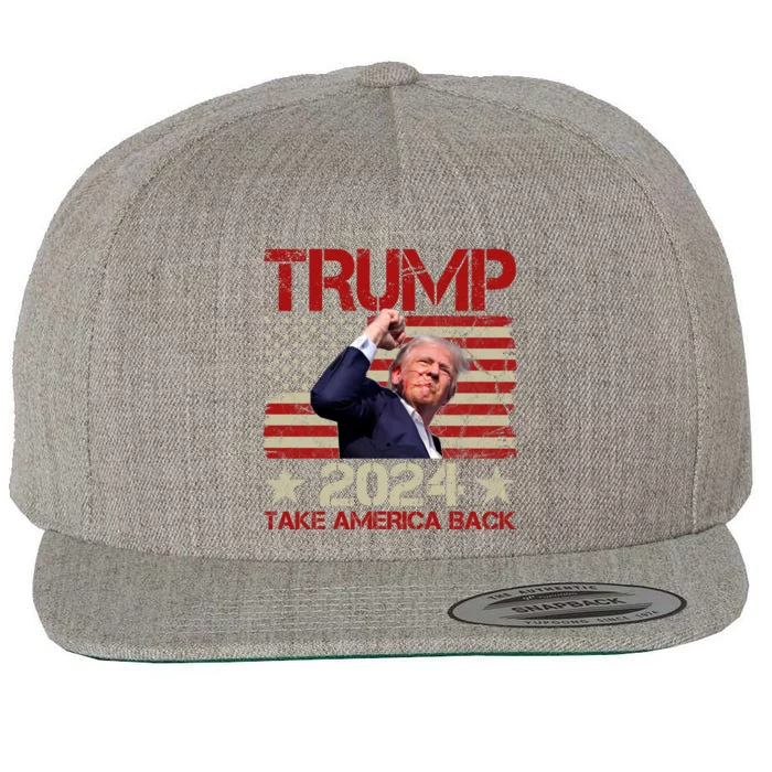 Trump Take America Back Fist Pump Shot Rally 2024 Wool Snapback Cap