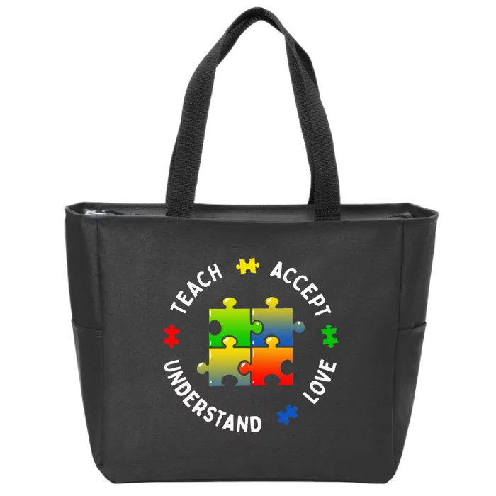 Teacher Teach Accept Understand Autism Community Zip Tote Bag