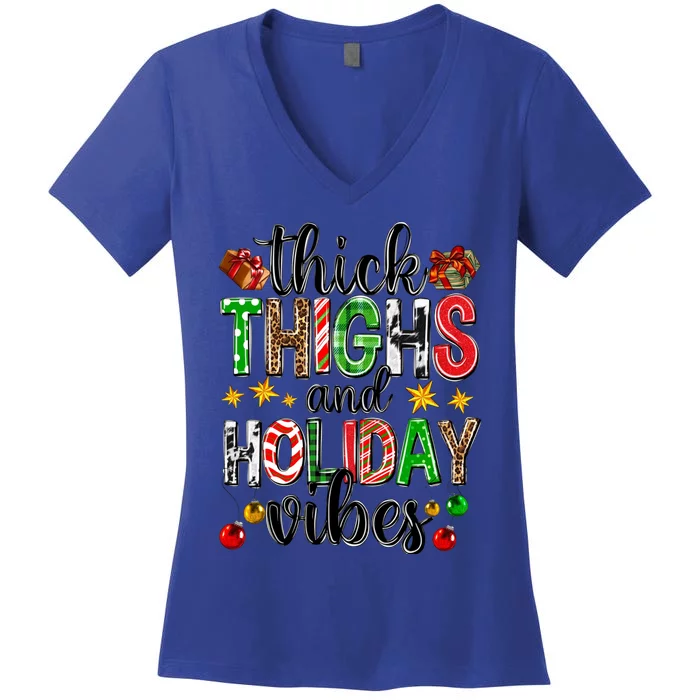 Thick Thighs And Holiday Vibes Christmas Squad Ugly Xmas Gift Women's V-Neck T-Shirt