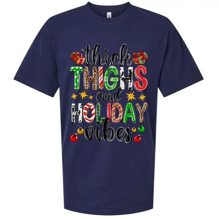 Thick Thighs And Holiday Vibes Christmas Squad Ugly Xmas Gift Sueded Cloud Jersey T-Shirt