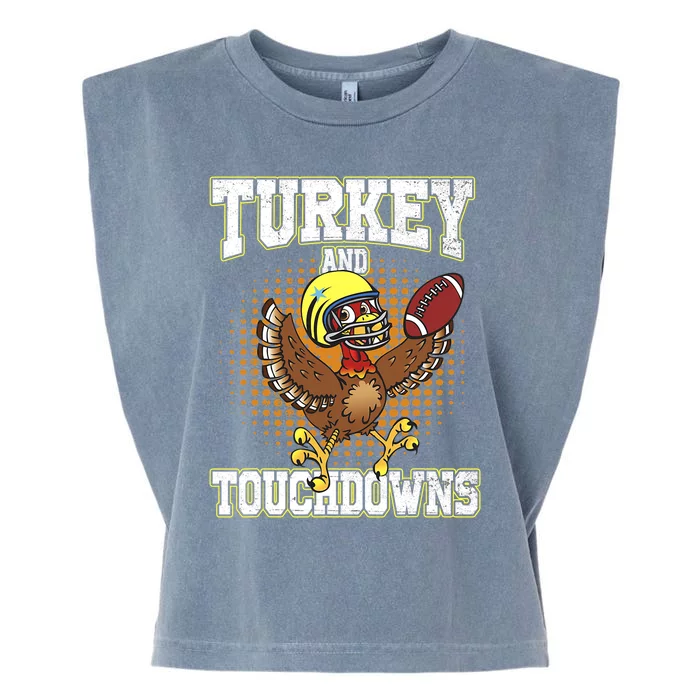 Thanksgiving Turkey And Touchdowns Football Lover Autumn Garment-Dyed Women's Muscle Tee