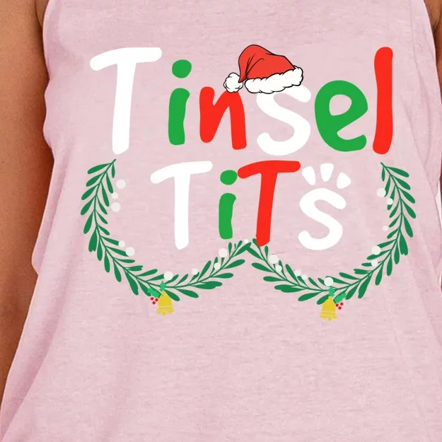 Tinsel Tits And Jingle Balls Funny Matching Christmas Couple Gift Women's Knotted Racerback Tank