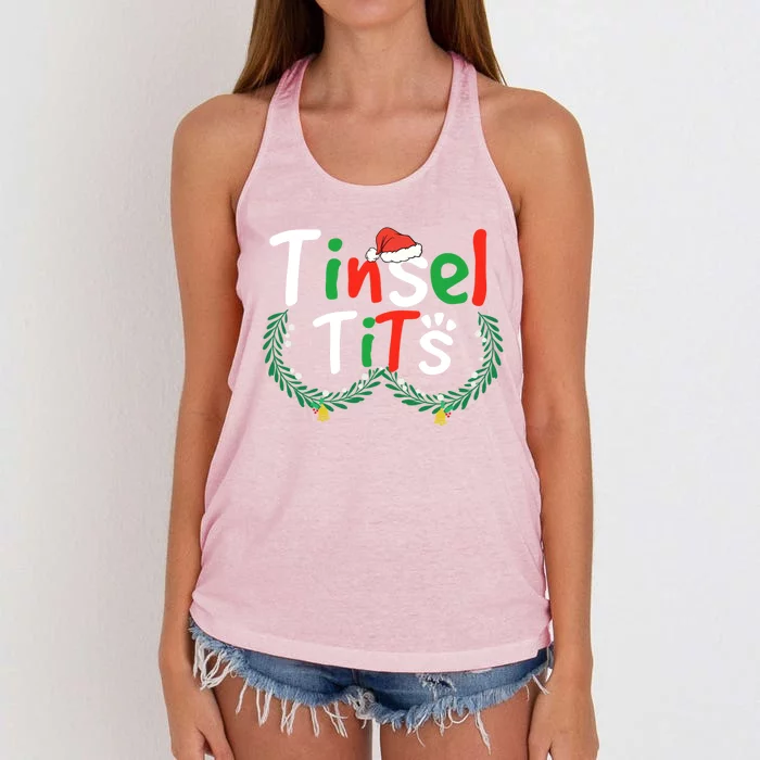 Tinsel Tits And Jingle Balls Funny Matching Christmas Couple Gift Women's Knotted Racerback Tank