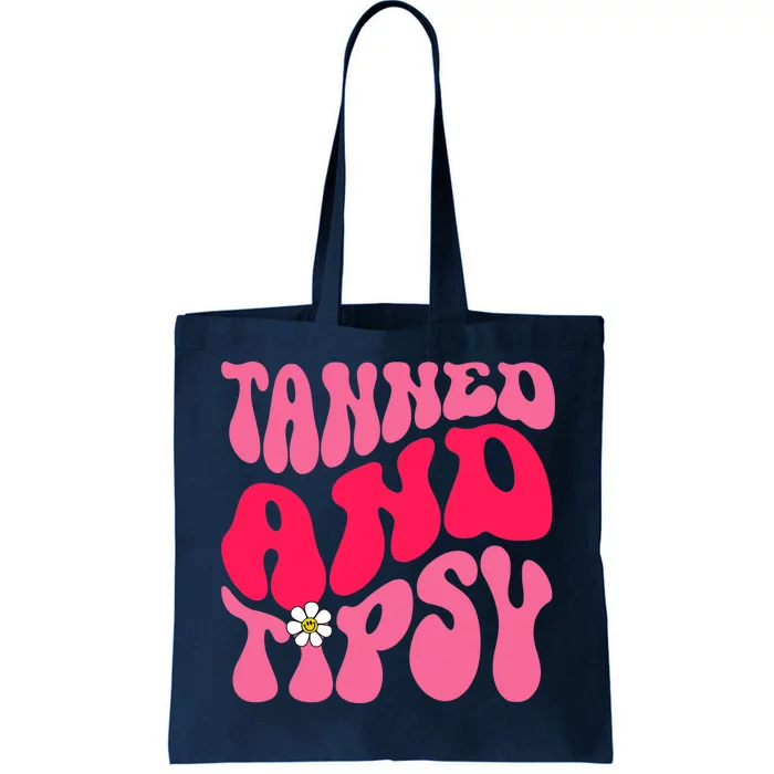 Tanned Tatted and Tipsy Summer Vibes Floral Groovy Hippie Tote Bag