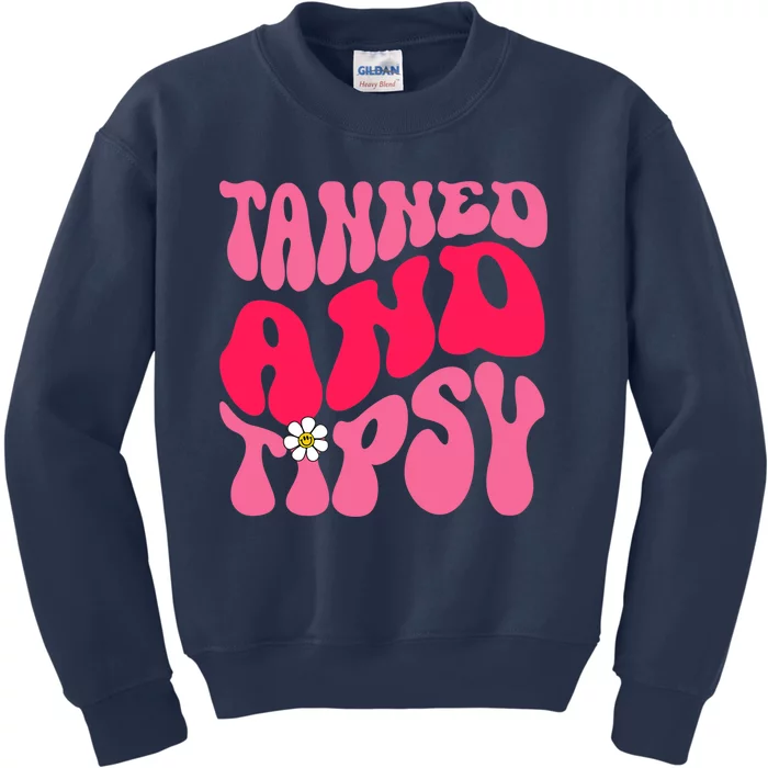 Tanned Tatted and Tipsy Summer Vibes Floral Groovy Hippie Kids Sweatshirt