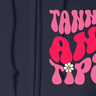 Tanned Tatted and Tipsy Summer Vibes Floral Groovy Hippie Full Zip Hoodie