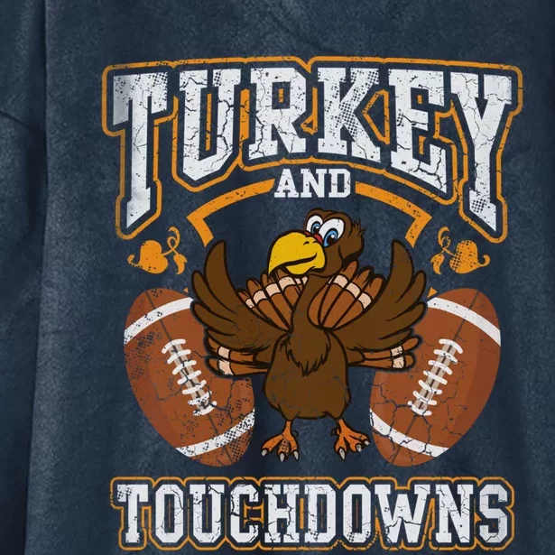 Thanksgiving Turkey And Touchdowns Football Cute Gift Hooded Wearable Blanket