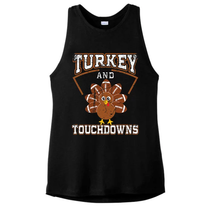 Thanksgiving Turkey And Touchdowns Football Ladies Tri-Blend Wicking Tank