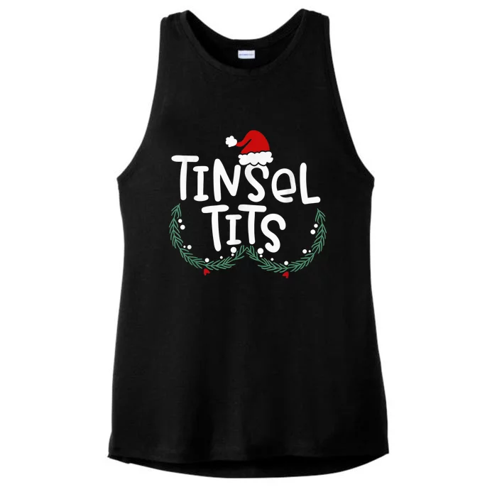 Tinsel Tits And Jingle Balls Funny Matching Christmas Couple Ladies Tri-Blend Wicking Tank