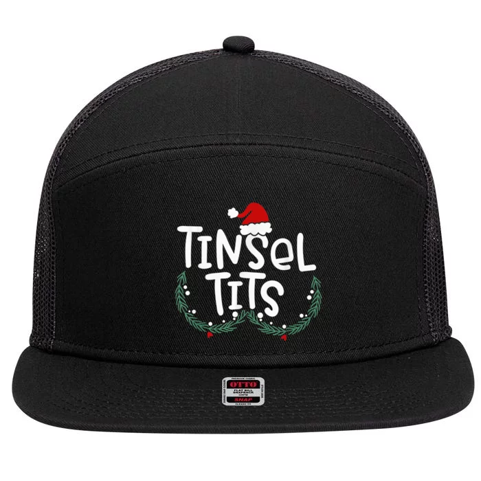 Tinsel Tits And Jingle Balls Funny Matching Christmas Couple 7 Panel Mesh Trucker Snapback Hat