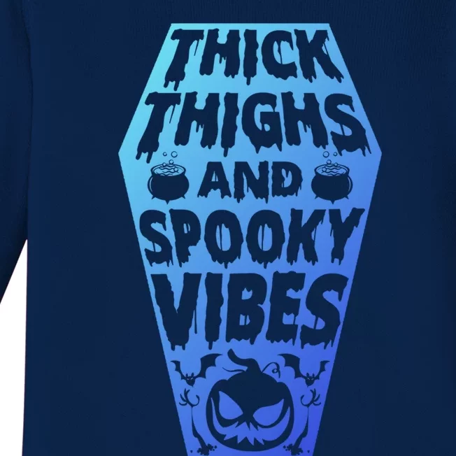 Thick Thighs And Spooky Vibes Halloween Costume Party Dress Gift Baby Long Sleeve Bodysuit