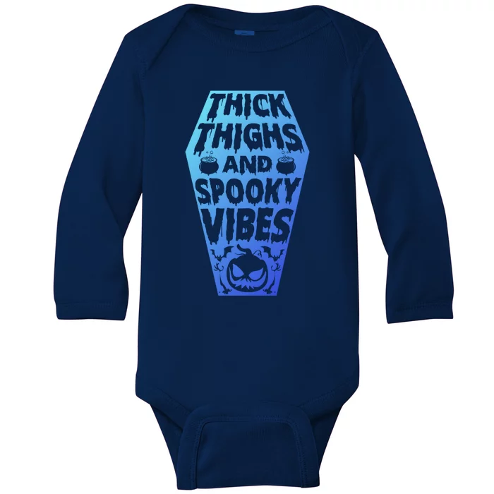 Thick Thighs And Spooky Vibes Halloween Costume Party Dress Gift Baby Long Sleeve Bodysuit