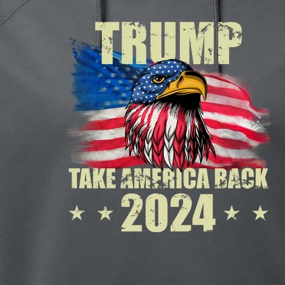 Trump Take America Back 2024 Eagle Usa Flag Performance Fleece Hoodie