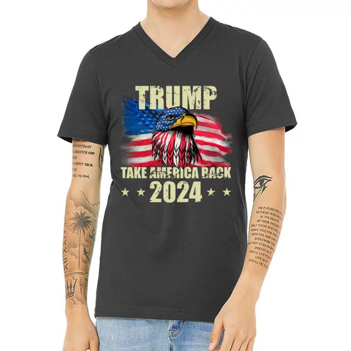 Trump Take America Back 2024 Eagle Usa Flag V-Neck T-Shirt