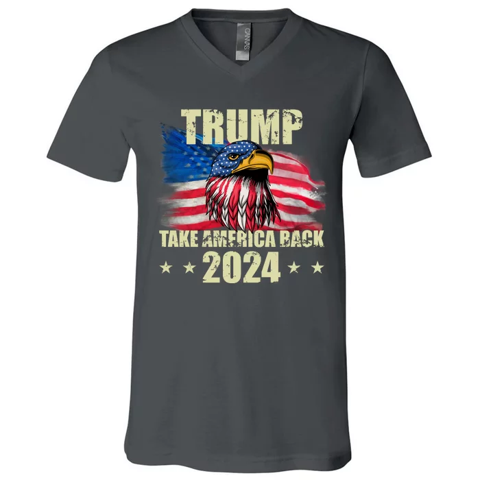 Trump Take America Back 2024 Eagle Usa Flag V-Neck T-Shirt