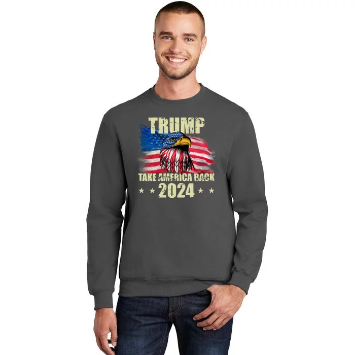 Trump Take America Back 2024 Eagle Usa Flag Tall Sweatshirt