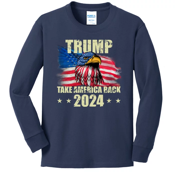 Trump Take America Back 2024 Eagle Usa Flag Kids Long Sleeve Shirt