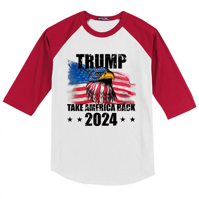 Trump Take America Back 2024 Eagle Usa Flag Kids Colorblock Raglan Jersey