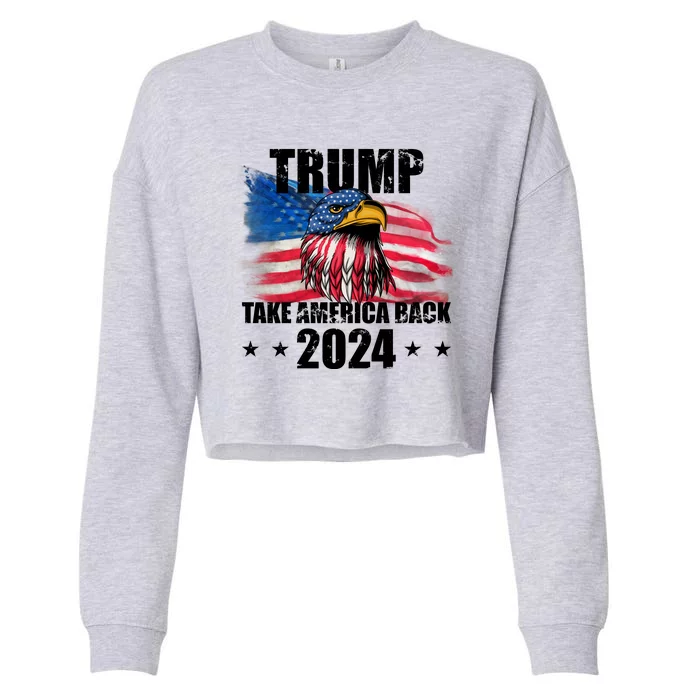 Trump Take America Back 2024 Eagle Usa Flag Cropped Pullover Crew