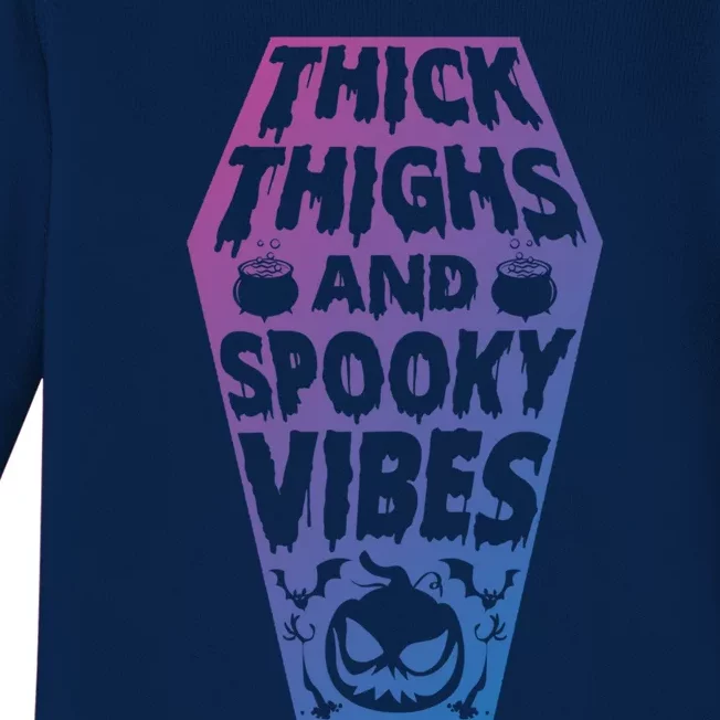 Thick Thighs And Spooky Vibes Halloween Costume Party Dress Gift Baby Long Sleeve Bodysuit