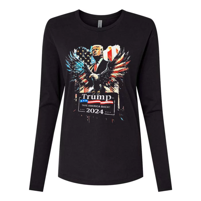 Trump Take America Back 2024 Eagle Us Flag Womens Cotton Relaxed Long Sleeve T-Shirt