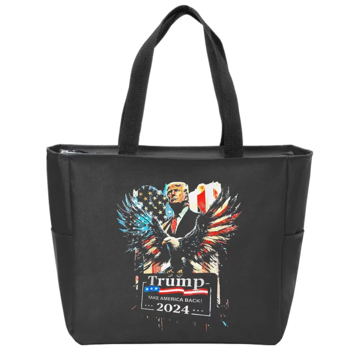 Trump Take America Back 2024 Eagle Us Flag Zip Tote Bag