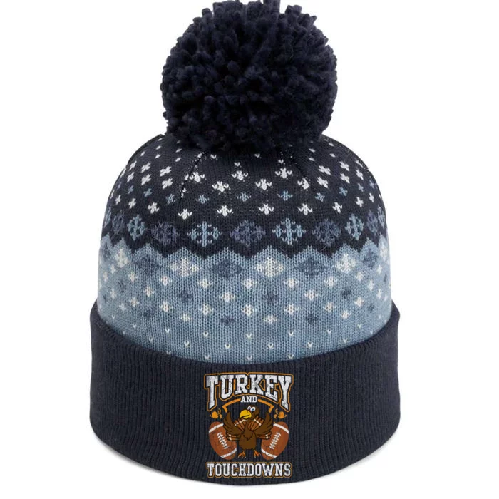 Thanksgiving Turkey And Touchdowns Football The Baniff Cuffed Pom Beanie