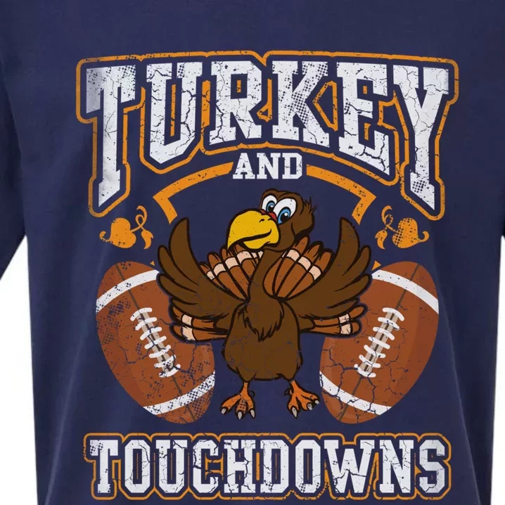 Thanksgiving Turkey And Touchdowns Football Sueded Cloud Jersey T-Shirt