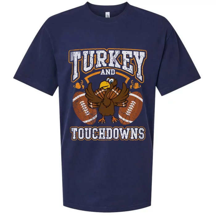 Thanksgiving Turkey And Touchdowns Football Sueded Cloud Jersey T-Shirt