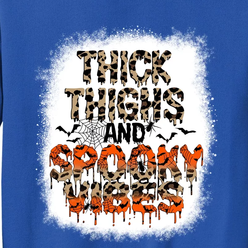 Thick Thighs And Spooky Vibes Halloween Leopard Print Cool Gift Tall Sweatshirt