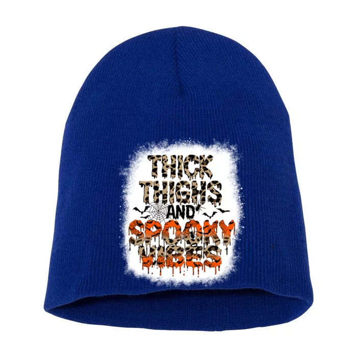 Thick Thighs And Spooky Vibes Halloween Leopard Print Cool Gift Short Acrylic Beanie