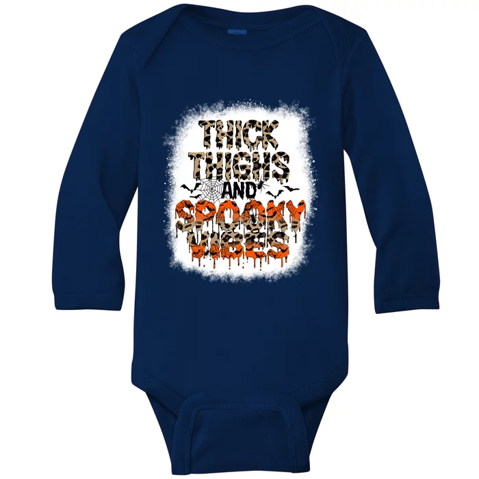 Thick Thighs And Spooky Vibes Halloween Leopard Print Cool Gift Baby Long Sleeve Bodysuit